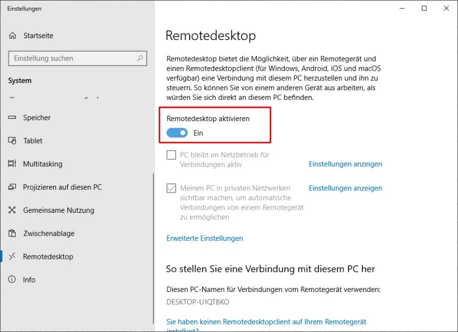 Bild 2: Wenn Sie den Remote-Desktop von Windows nicht nutzen, schalten Sie ihn zur Sicherheit aus