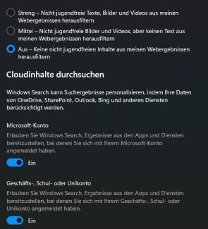 Bild 1: In den Suchberechtigungen geht es hauptsächlich um den Datenschutz