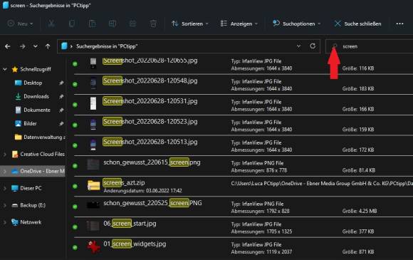 Bild 7: Die Suche im Explorer befindet sich oben rechts