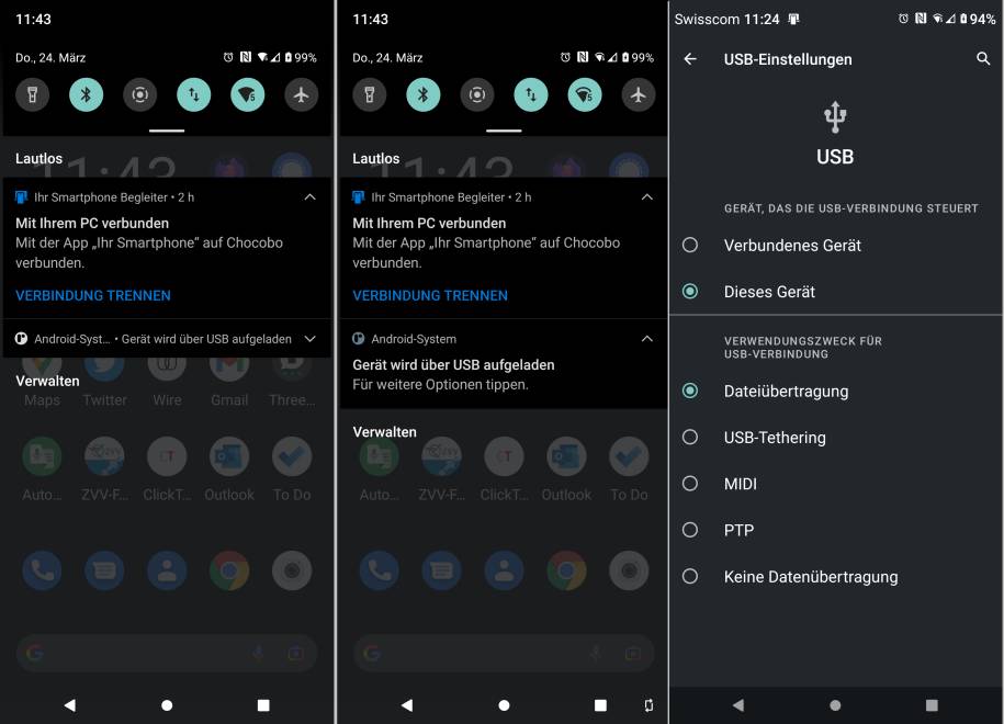 Schalten Sie auf Dateiübertragung (manchmal auch: MTP) um
