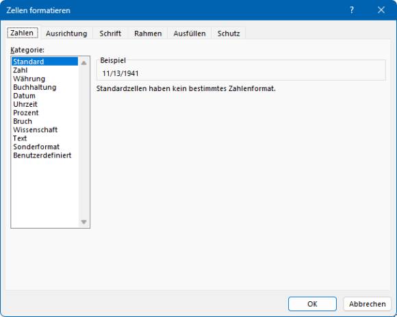 Hier ist offenbar das Standardformat gewählt. Also handelt es sich beim Inhalt um Text und muss umgewandelt werden. Das Zellformat zeigt "Standard".