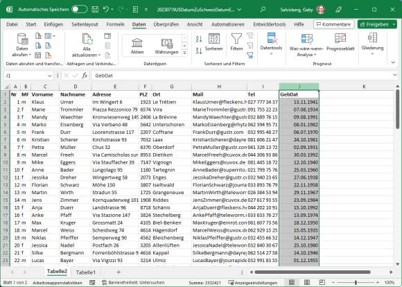Tadaa! So sehen bei uns doch Kalenderdaten aus. Ergebnis in Excel mit umgewandelten Kalenderdaten