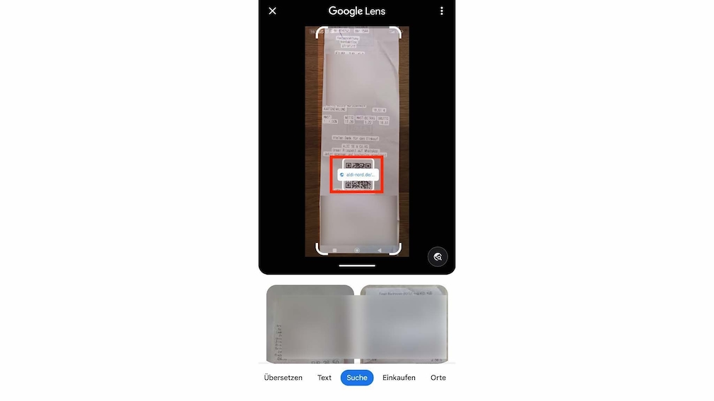 Screenshot: QR-Code in Google Fotos einscannen