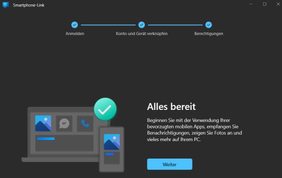 Bild 3: Auf dem Windows-PC ist «Link zu Windows» nun installiert und mit dem Android-Handy gekoppelt