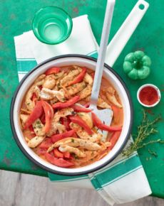 Pikantes Puten-Geschnetzeltes mit Paprika im ungarischen Stil