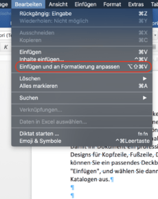 Mac: Text ohne Formatierung einfügen