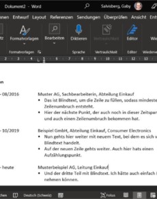 Word: Text in derselben Zeile vor der Aufzählung