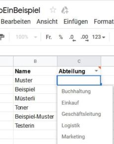 Google Tabellen: Eintrag aus Drop-down-Menü wählen