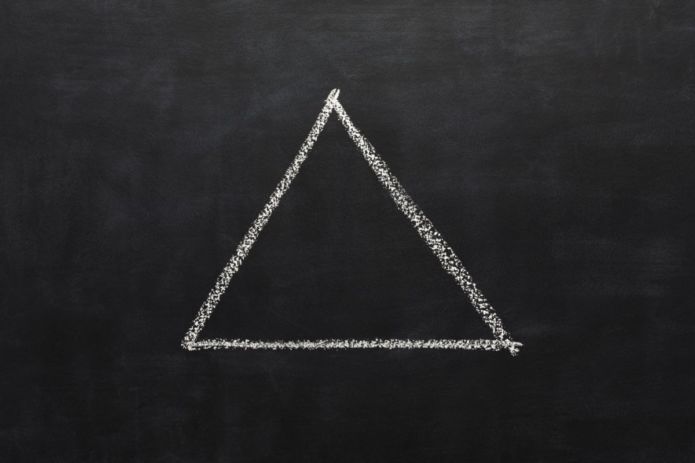 Triangle drawn with chalk on blackboard