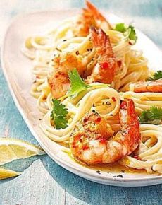Zitronenspaghetti mit Garnelen
